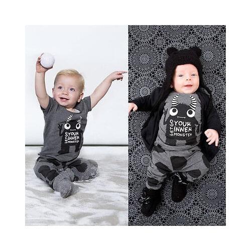 UNIKIDS Baby Boy Girl Monster Print T-shirt Tops+Pants Leggings 2pcs Outfits Set Costume