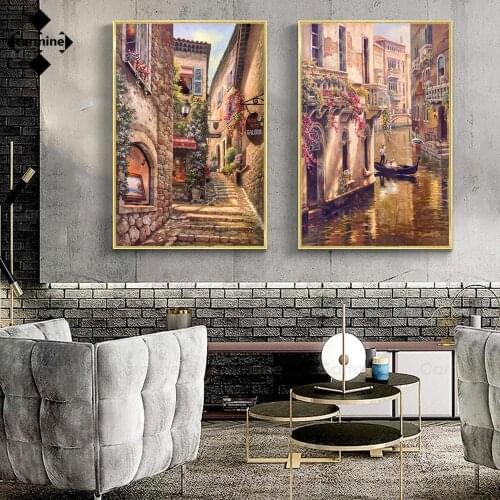 Classical Venice Poster and Print City Landscape Canvas Painting Vintage Wall Art Print Picture for Home Interior Decor No Frame