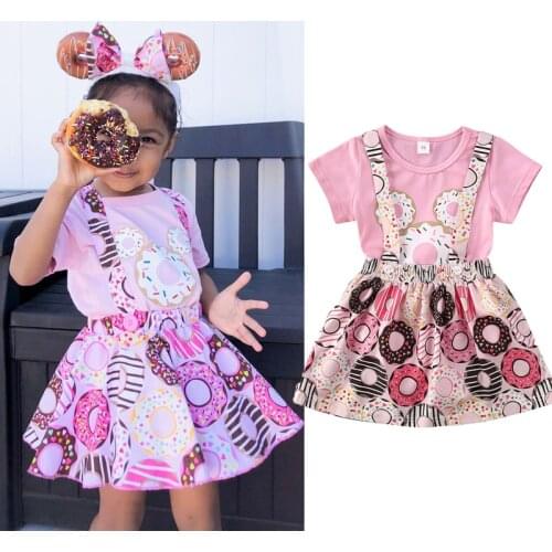 0-24M Summer Infant Kids Baby Girls Clothes Sets Easter Cartoon Print Short Sleeve Romper Tops+Bib Strap Dress