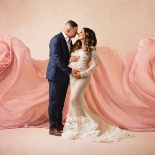 New Arrival Lace Mermaid Maternity Dresses Long Sleeves See Thru Plus Size With Ruffles Beaded Pregnancy Dress