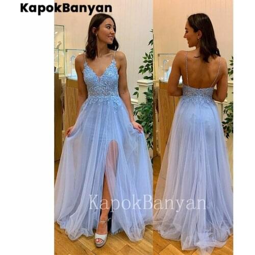 Lace Appliques Split Satin Tulle Prom Dress Sweetheart Backless Zipper A-line Party Gown
