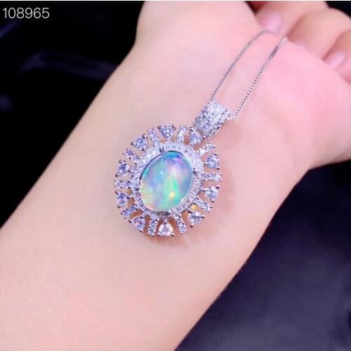 Big size10*12mm opal pendant of necklace women silver fine jewelry fireworks rare natural gem girl birthday gift party present