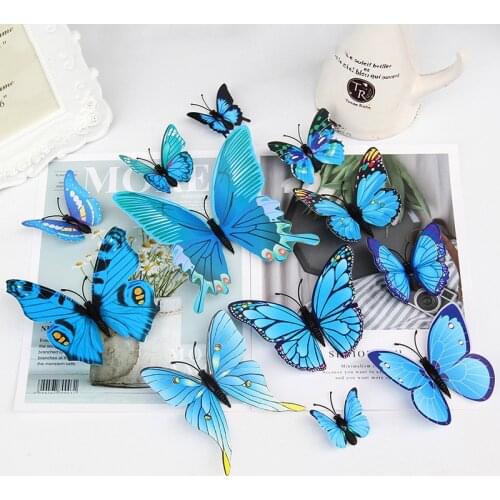 Hot Selling 3D Three Dimensional Butterfly Wall Stickers 12 Butterfly Creative Wall Stickers Childrens Room Home Wall Decoratio
