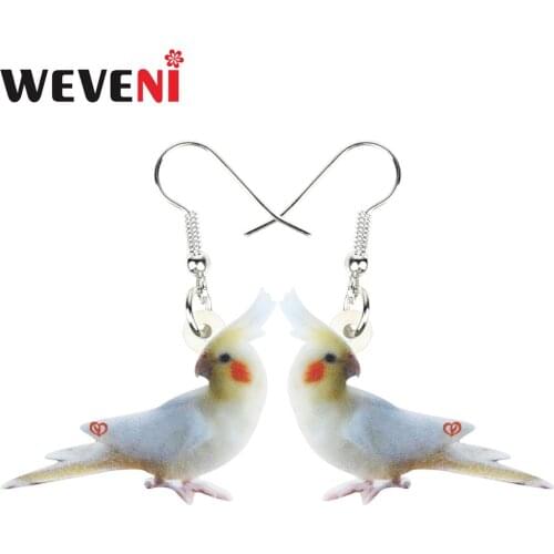 WEVENI Statement Acrylic White Cute Cockatoo Parrot Bird Earrings Drop Dangle Fashion Jewelry For Women Girls Gift Decoration