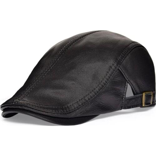 VOBOOM Black Leather Flat Cap Men Natural Genuine Lambskin Ivy Caps Newsboy Gatsby Hat Classic Boina 121