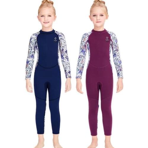 2021 New One Piece 2.5MM Kids Girl Long Sleeve Diving Shorty Wetsuit Swim Surfing Suit Keep Warm UV Protection Swimwear