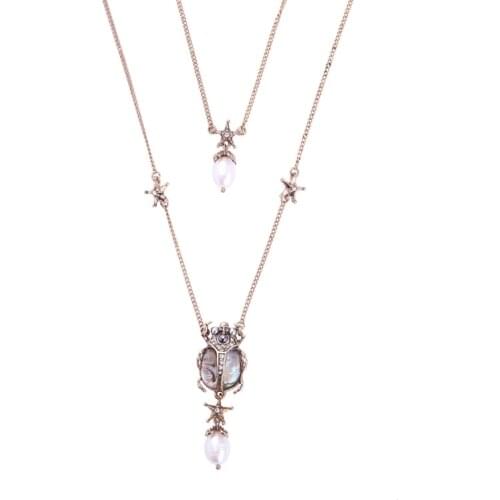 Wholesale Lots Bulk New Trendy Romantic Punk Neckalace Alloy Skull Resin Crystal Insect Cultured Pearl Tassel Necklace Jewelry