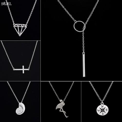 Simple Trendy Circle Bar Necklace for Women Necklaes Cross Conch Compass Plant Pendants Necklaces Cheap Jewelry Accessories