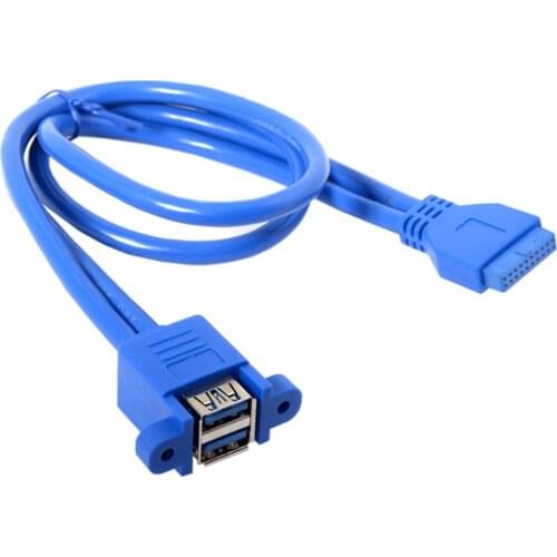 0.5M USB 3.0 20pin to Dual USB 3.0 Female Double USB3.0 2 port to 19pin Female Motherboard Mount twins cable Adapter with screw