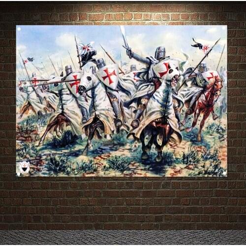 Medieval Warrior Knights Templar Armor Posters Vintage Crusader Banners Flags Canvas Painting Wall Hanging Home Decoration G9
