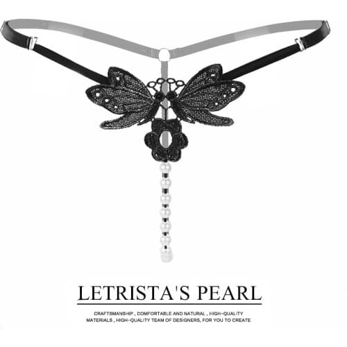 Embroidered Pearl Sexy Panties Women Transparent G-String Briefs Low Waist T-pant Exotic Hollow Thongs Porno Sex Adult Underpant
