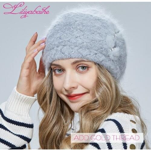 Liliyabaihe Winter hat Women Diamond Double three-dimensional knit hat Mink decoration 6 colors