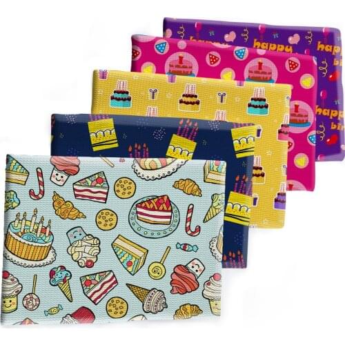 Happy Birthday Design Cake Printed Bullet Textured Liverpool Patchwork Tissue Kids home textile 50*145cm