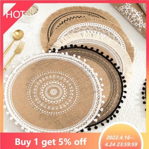 Heat Insulation Dining Table Mat 38CM Round Placemat Non-slip Delicate Embroidery Mats Coasters for Dining Kitchen Table Decor