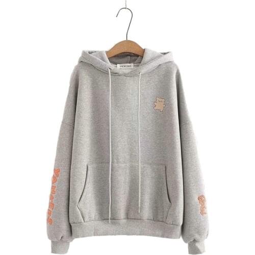 Japan Style Cartoon Bear Embroidery Thick Velvet Sweatshirts 2020 Winter Warm Student Hoodies Femme Harajuku Pullover 2011804