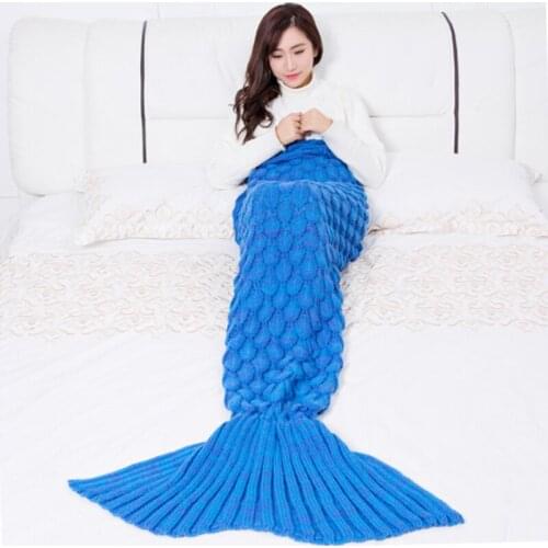 Knitted Mermaid Tail Blanket Handmade Crochet Mermaid Blanket Super Soft All Seasons Sleeping Knitted Blankets 1PCS