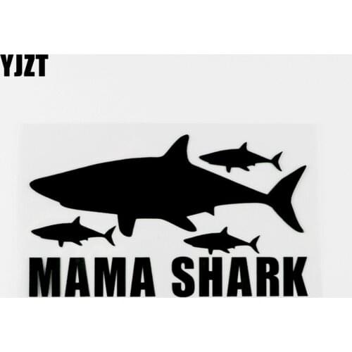 YJZT 16.5CM×9.5CM Funny Mama Shark Vinyl Graphic Car Sticker Decal Black/Silver 8C-0289