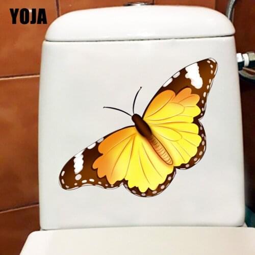 YOJA 21.1X18.4CM Flying Yellow Butterfly Kids Rooms Wall Sticker Home WC Decor Toilet Seat Decal T1-2202