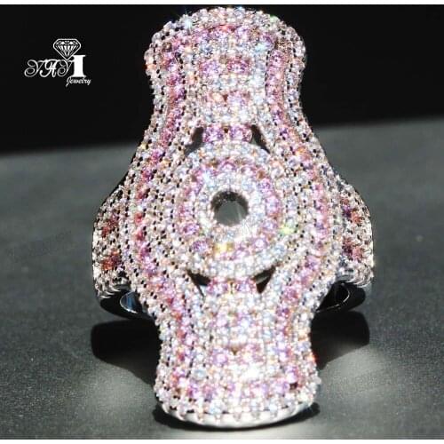 YaYI Jewelry Princess Cut 5.9 CT Pink Zircon Silver Color Engagement Rings wedding Heart Rings Girls Party Rings Gifts