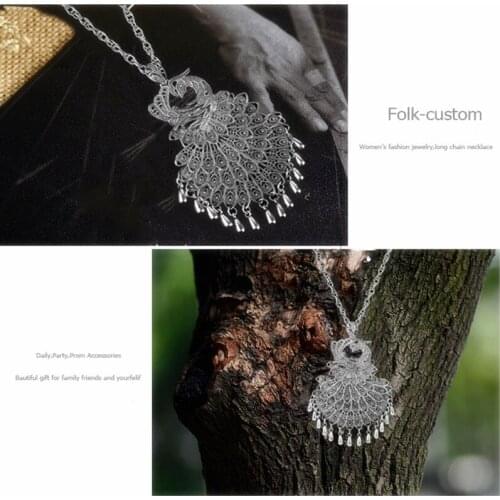 Womens Fashion Accessories Necklace Choker Sweater Chain Peacock Pendants Necklaces Folk custom Jewelry Collier bijouterie