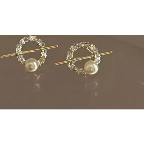 New Arrival Exquisite Zircon Pearl Circle Stud Earrings For Women 2021 Trend Piercing Ear Fashion Jewelry Boucle d’oreille