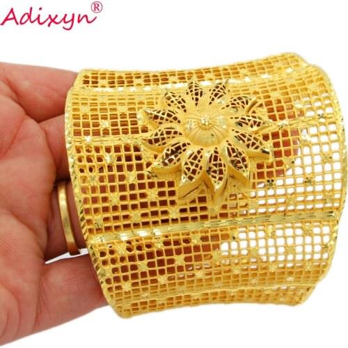 Adixyn Luxury Mesh Plus Size Bangles for Women 24k Gold Color Bracelet Jewelry African Arab Bridal Wedding Gifts N01065