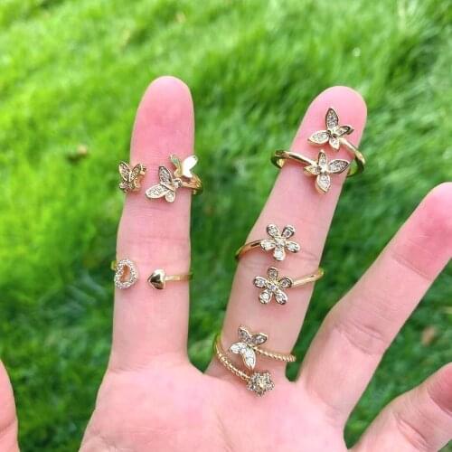 10Pcs Korean Style fashion Gold Color Flower Butterfly Rings For Woman Trendy Crystal Zirconia Ring Women Jewelry Gift for Girl
