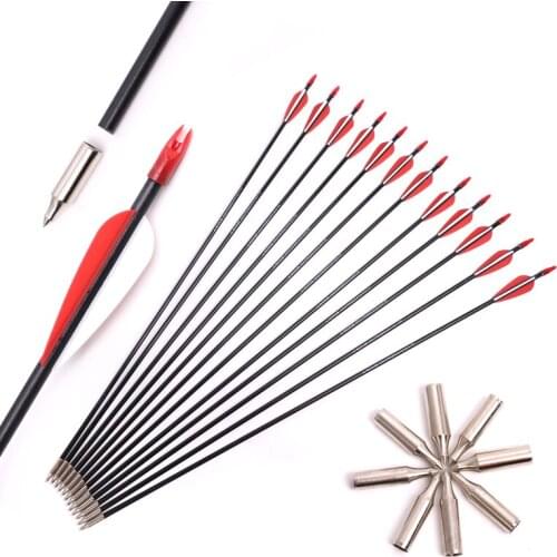 12PCS Fiberglass Arrows Spine 700 Length 32 Inch Diameter 7mm Drop-shaped Plastic Feather for Achery Recurve Bow Shooting