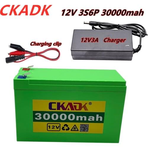 12V 30Ah 18650 lithium battery pack 3S6P built-in high current 20A BMS for sprayers,childrens electric vehicle batterie+charger