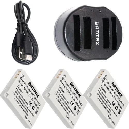 3-Pack NB-5L NB 5L NB5L Battery&Dual Charger with USB Cable for Canon S110 SX200 SX210 SX220 SX230 IS HS IXUS 850 870 800 860