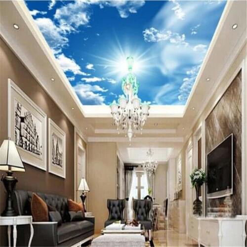 Beibehang 3d wallpaper mural decor Photo Blue sky and white clouds Sun Restaurant living room ceiling wall painting mural panel
