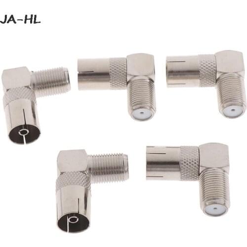 5PCS RF Coaxial 90 Degree Right Angled TV Aerial Cable Connector RF Coaxial F Female To TV Female Plug To Female Sockets