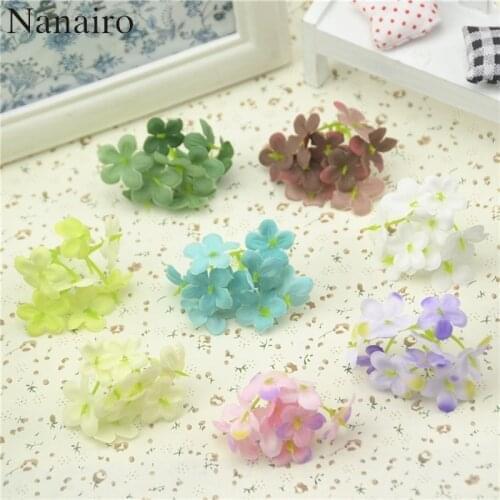 50pcs/lot Mini Stamen Silk Plum Blossom Artificial Flower Head For Wedding Decoration Wreath Scrapbooking Craft Fake Flowers