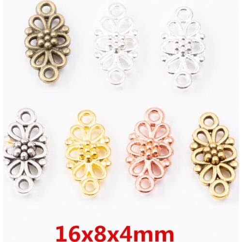 50pcs Charms Double hanging flower connector Pendant Bright Zinc Alloy Fit Bracelet Necklace DIY Metal Jewelry Findings 6435