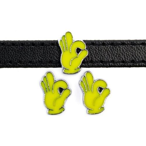 8mm No Problems Ok Gestures Slide Charms Flat Hole Enamel Beads Keeper Fit 8mm Stainless Steel Mesh Bracelets DIY Jewelry Making