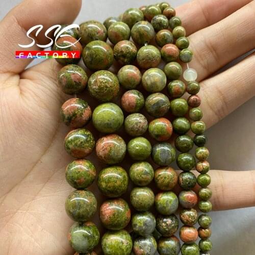 AAAAA Natural Unakite Stone Beads Green Stone Round Loose Spacer Beads 15" Strand 4 6 8 10 12 MM For Jewelry Making DIY Bracelet