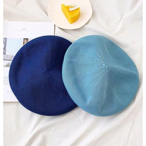 Women Girls Harajuku Woven Polyester Color Beret Summer Retro Painter Hat Fashion Lightweight Hat Breathable Beanie Basin Cap