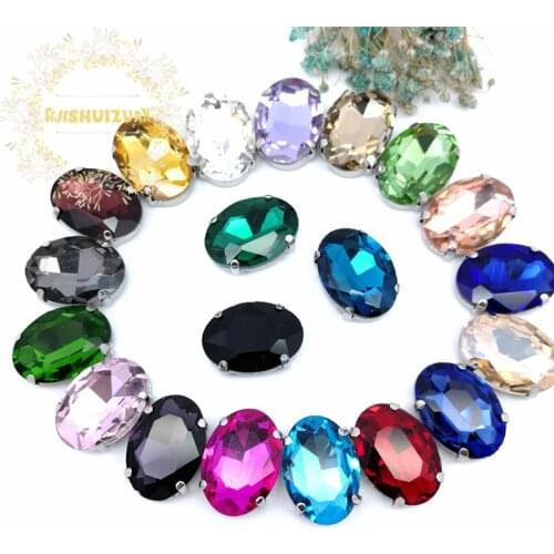 Free shipping! Mix color OVAL shape Glass Crystal sew on rhinestones with four claw Diy wedding decoration
