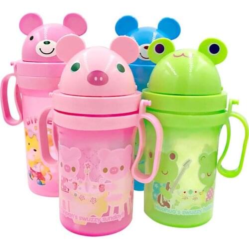 400ML Kids Children Learn Drinking Cups Straw Feeding Bottle Cup with Handle Cute Double-insulated Kids Water Juice Drink Bottle