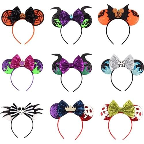 Disney Mickey Halloween Festival Cosplay Women Girls 3.3" Mouse Ear Sequins Hairband Handmade DIY Hair Accessories Headwear