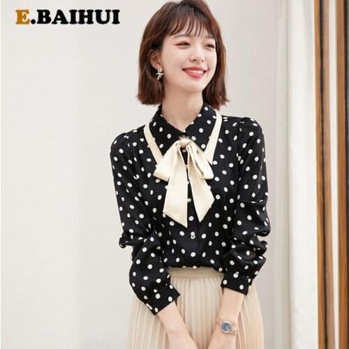 EBAIHUI Women Tops Polka Dot Bow Neck Long Sleeve Shirt Chiffon 2021 New Work Wear Office Blusas Femininas Harajuku Blouse Shirt