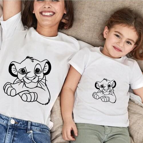 Simba The Lion King Matching Family T Shirts Short Sleeve Cartoon Disney Printed Mother And Me Matching Family Outfits Clothes