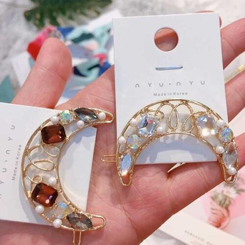 Crystal Rhinestone Moon Hairpins Hair Clip for Girls Adult Headwear Female Metal Hair Accessories Barrettes