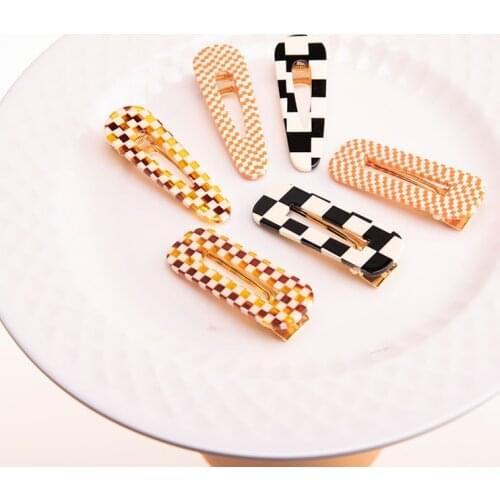 Custom Color And Design Checked Pattern Acetate Hair Clips Geometric Hair Pins For Girls Women Ladies