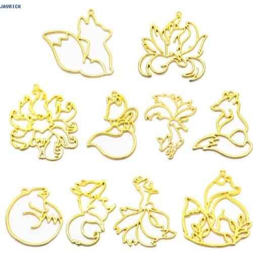 JAVRICK 10Pcs Smart Fox Animal Pendant Open Bezel Setting UV Resin Craft Jewelry Making