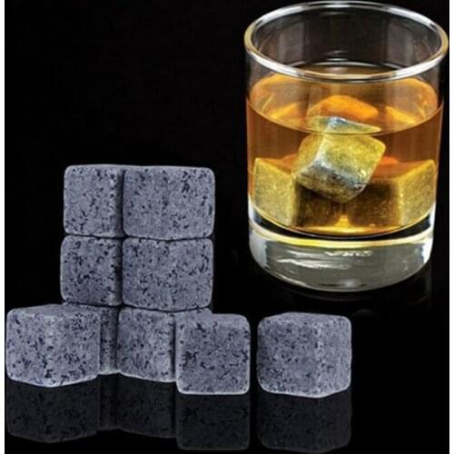 Natural Stones 9pcs/set Whiskey Stones Cooler Rock Soapstone Ice Cube With Velvet Storage Pouch LX1288
