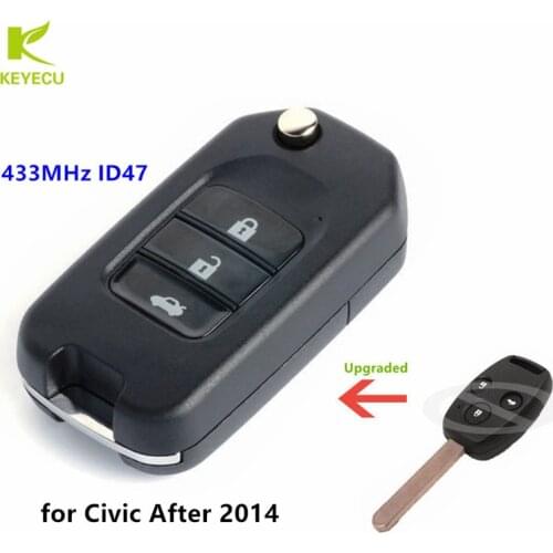 KEYECU Replacement Upgraded Flip Remote Car Key Fob 3 Button 433 MHz ID47 Chip for HONDA Civic After 2014 Year