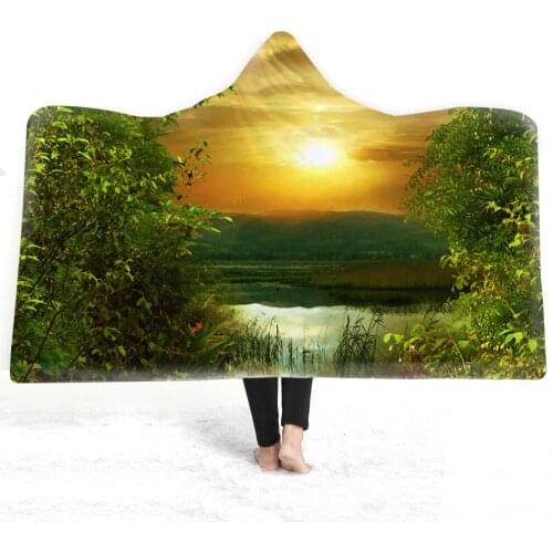 Fashion Printing Hooded Blanket Forest Dinosaur Series Double Thickening Sports Household Blanket Lazy Blanket