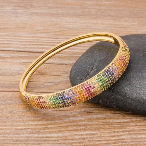 Fashion Luxury Colorful Crystal Bangle Copper CZ Cuff Bracelets Charm Wedding Engagement Birthday Jewelry For Women Girls Gift
