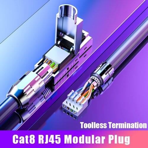 SAMZHE Cat8 RJ45 Modular Plug 8P8C Connector for Ethernet Cable,Gold Plated 1Gbps CAT 6a Gigabit Bulk Ethernet Crimp Connectors